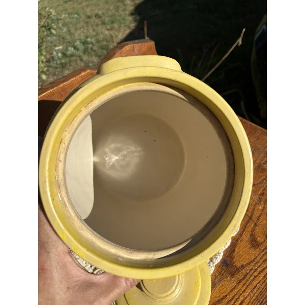 Ransburg Pottery Yellow Rooster Cookie Jar with Lid Hand Painted Crock Farm 9.5